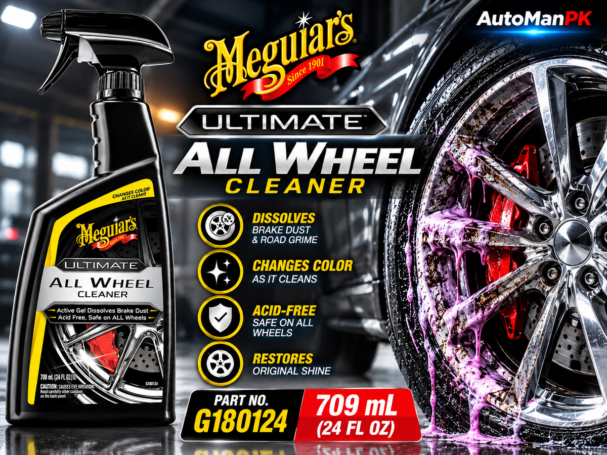 Meguiar's Ultimate All Wheel Cleaner G180124 709ml bottle and wheel cleaning benefits