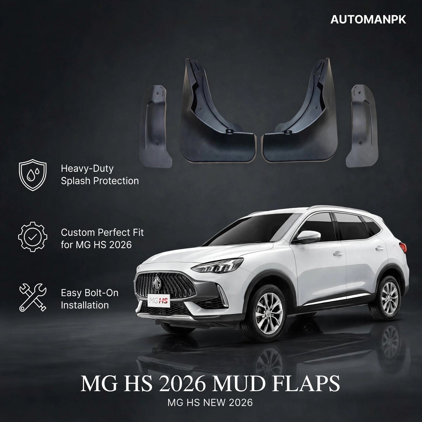MG HS 2026 Mud Flaps – 4Pcs Set (2 Front + 2 Rear)