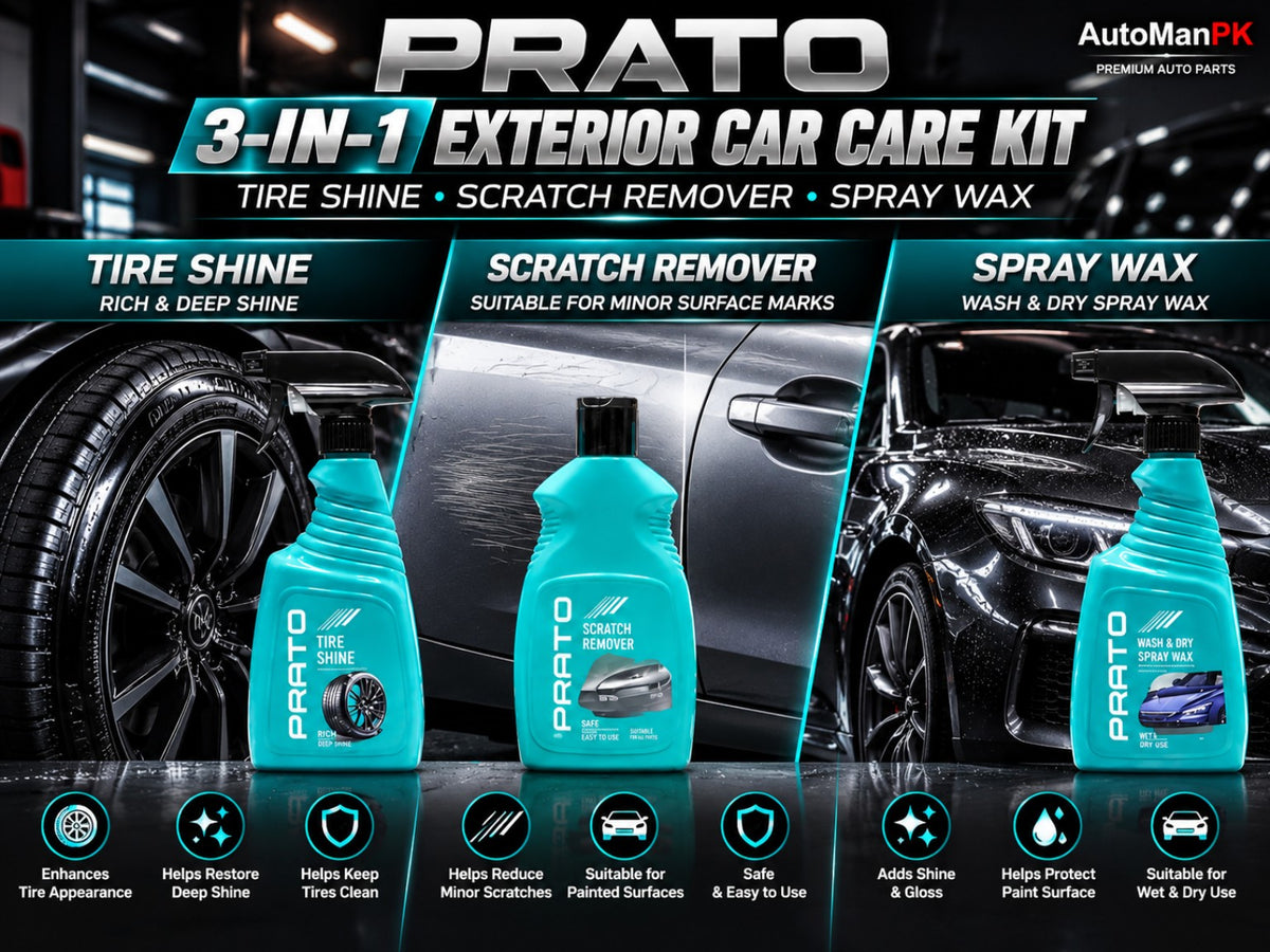 Prato 3-in-1 Exterior Kit Tire Shine Scratch Remover Spray Wax features