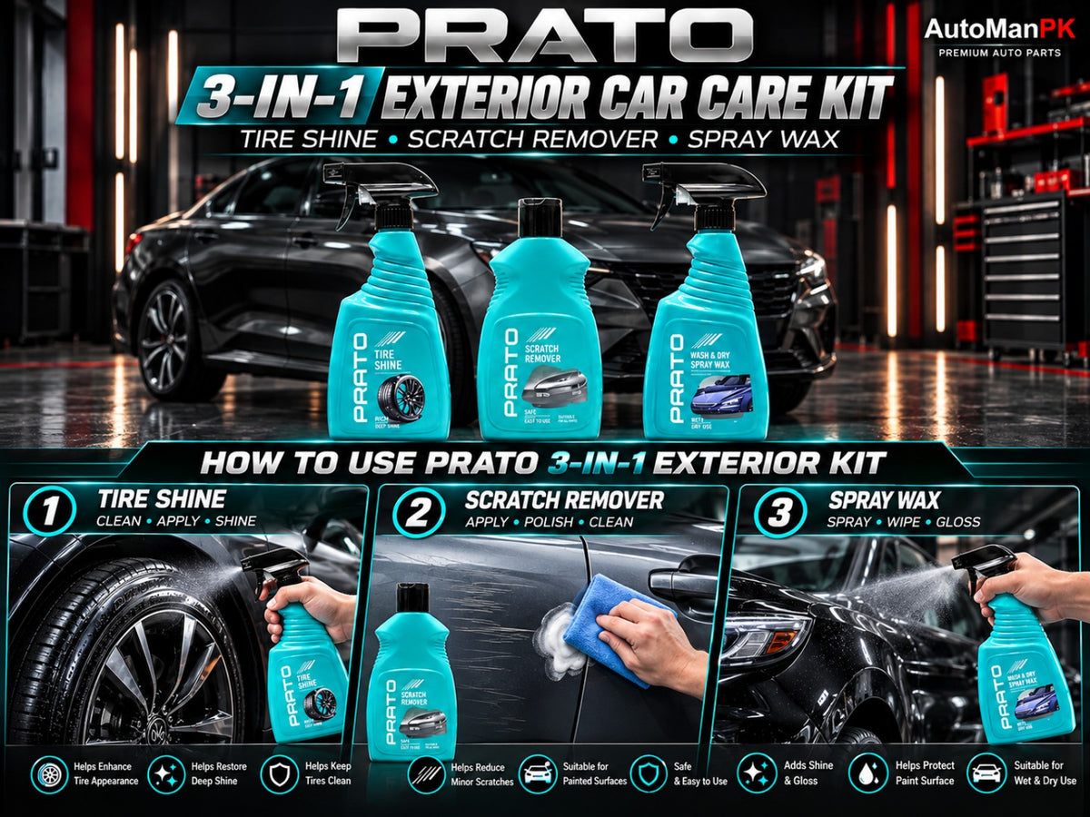 Prato 3-in-1 Exterior Kit how to use Tire Shine Scratch Remover Spray Wax