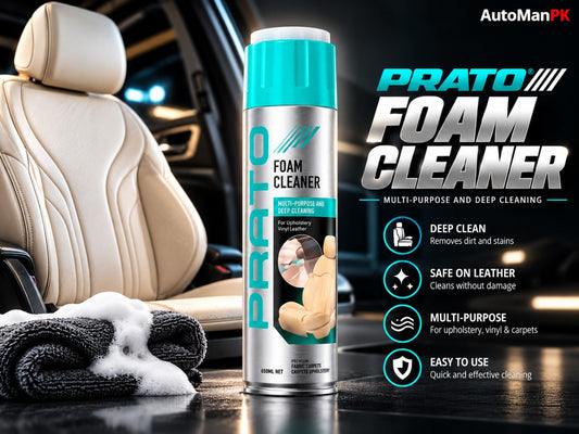 Prato Foam Cleaner 650ml car interior foam cleaner hero for upholstery leather vinyl and carpets