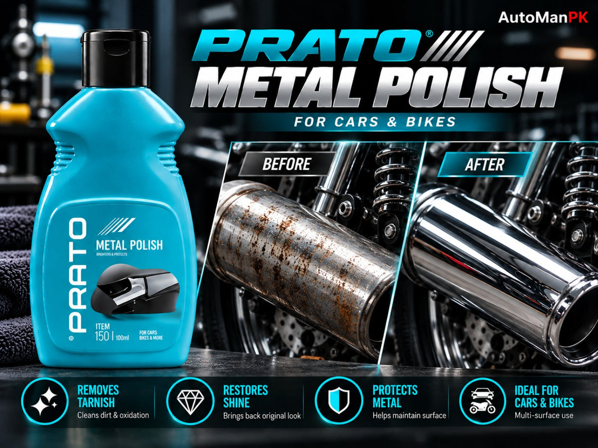 Prato Metal Polish 300ml before and after metal chrome polish result