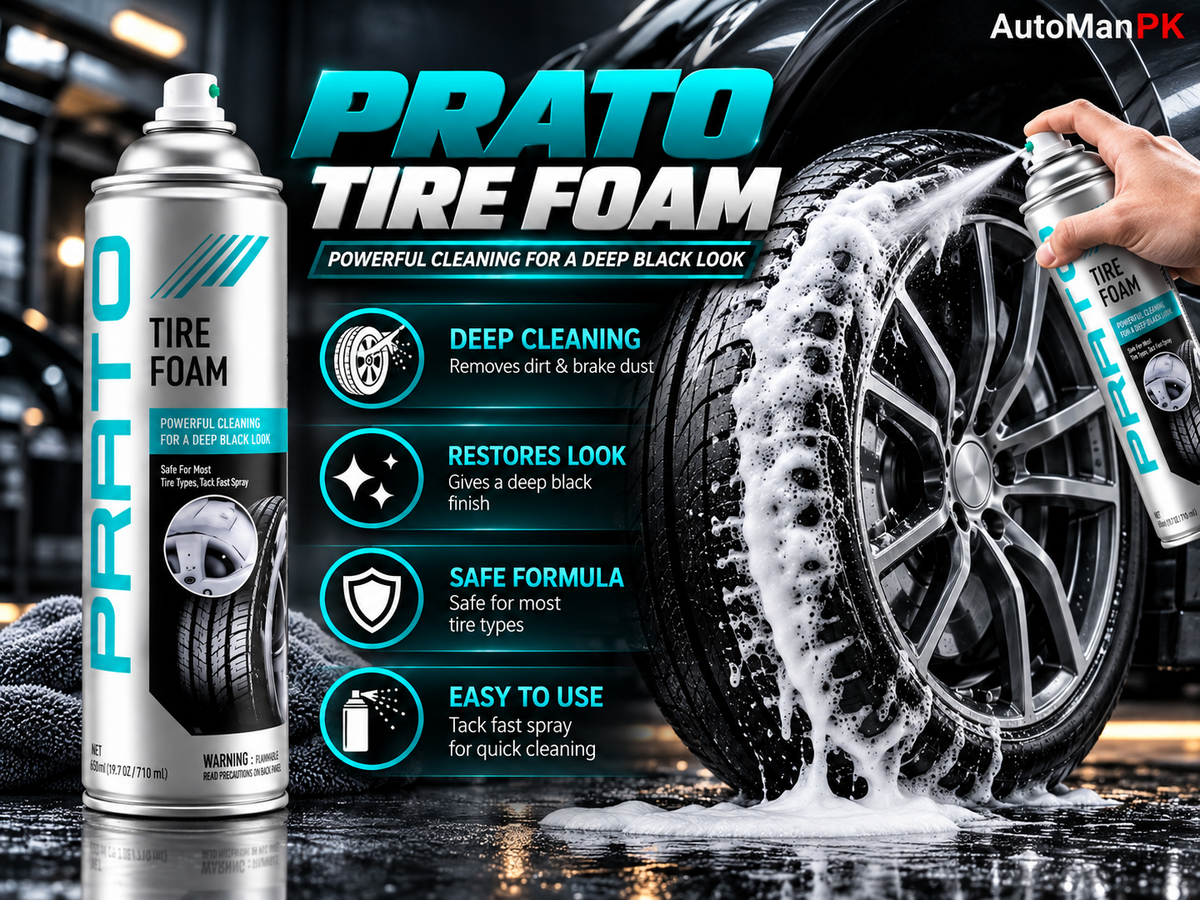 Prato Tire Foam 650ml tire cleaning features and deep black finish