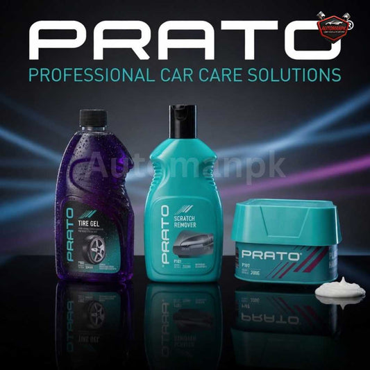 Prato 3-in-1 Exterior Kit – Tire Gel, Scratch Remover & Platinum Hard Wax