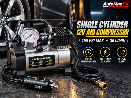 Single cylinder 12V air compressor 150 PSI 35 L/min with built-in pressure gauge - AutoManPK