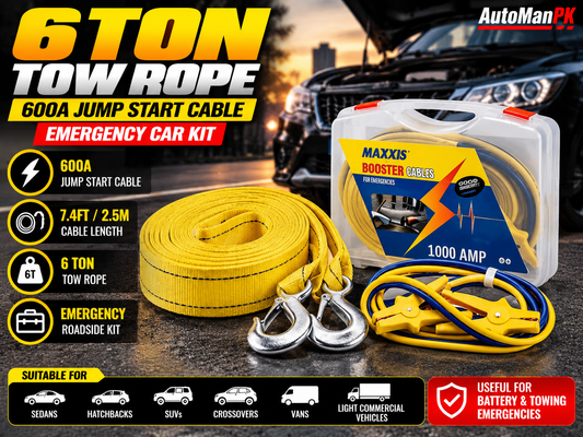 Sogo 600A jump start cable 7.4ft and 6 ton tow rope emergency car kit - AutoManPK