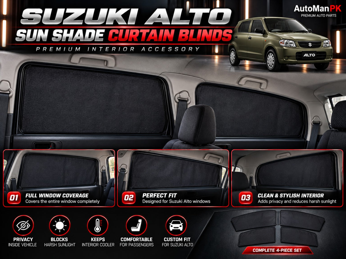 Suzuki Alto 1000cc 2000-2012 sun shade window blinds fitment full window coverage AutoManPK
