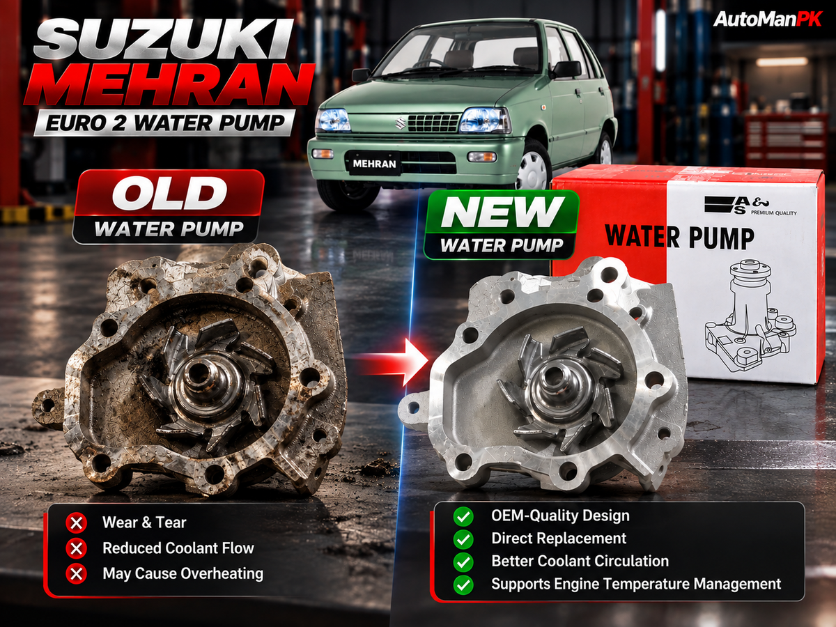 Suzuki Mehran Euro 2 water pump old vs new A&S replacement water body Pakistan AutoManPK