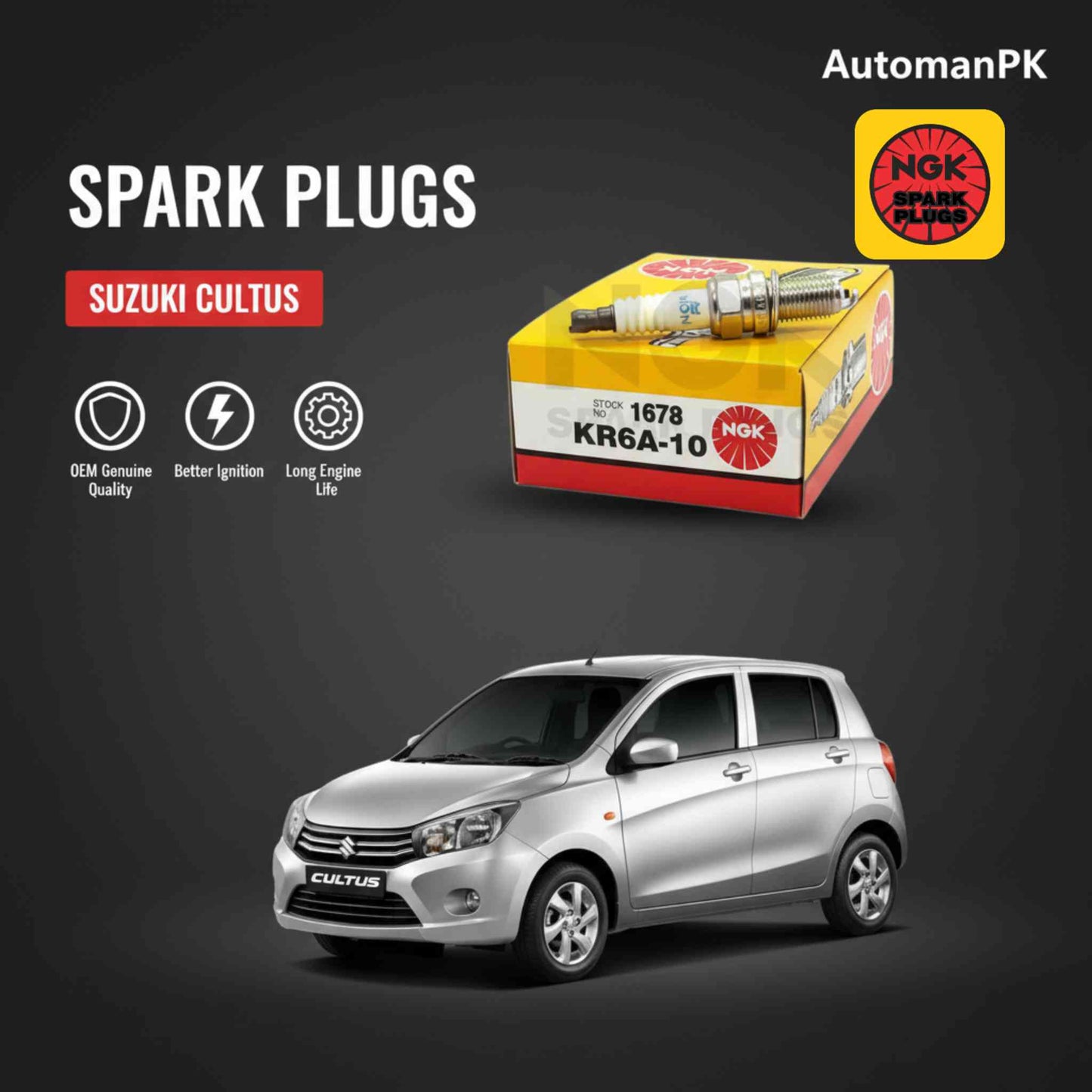 Suzuki Cultus 2017-2026 NGK Spark Plug KR6A-10 – 1 PC – OEM Genuine Quality