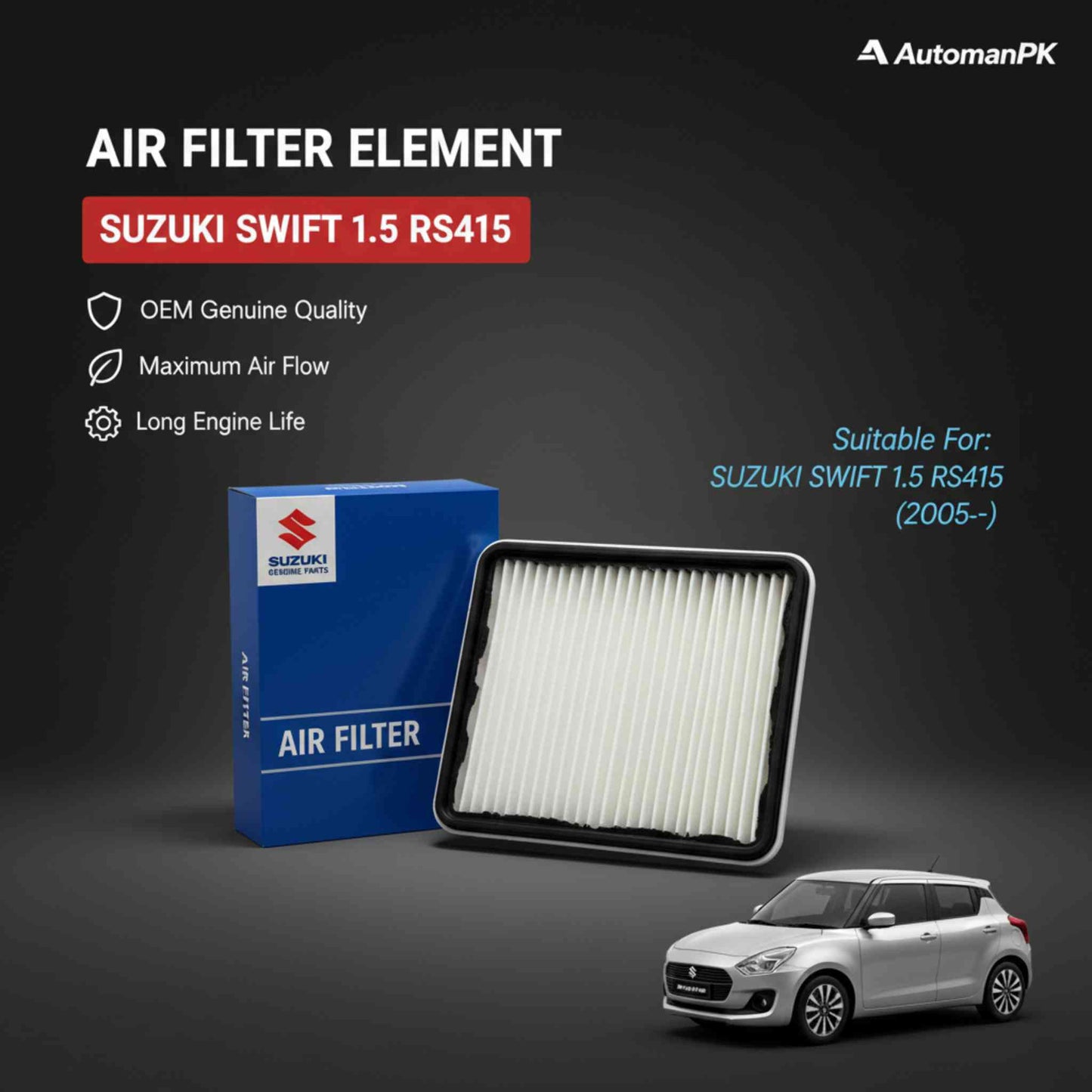 Suzuki Swift 2010-2020 Air Filter Element – 1.5L RS415 – OEM Quality (China)