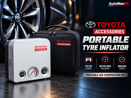 Toyota Accessories portable tyre inflator kit 12V 80 PSI with analog pressure gauge and carry case - AutoManPK