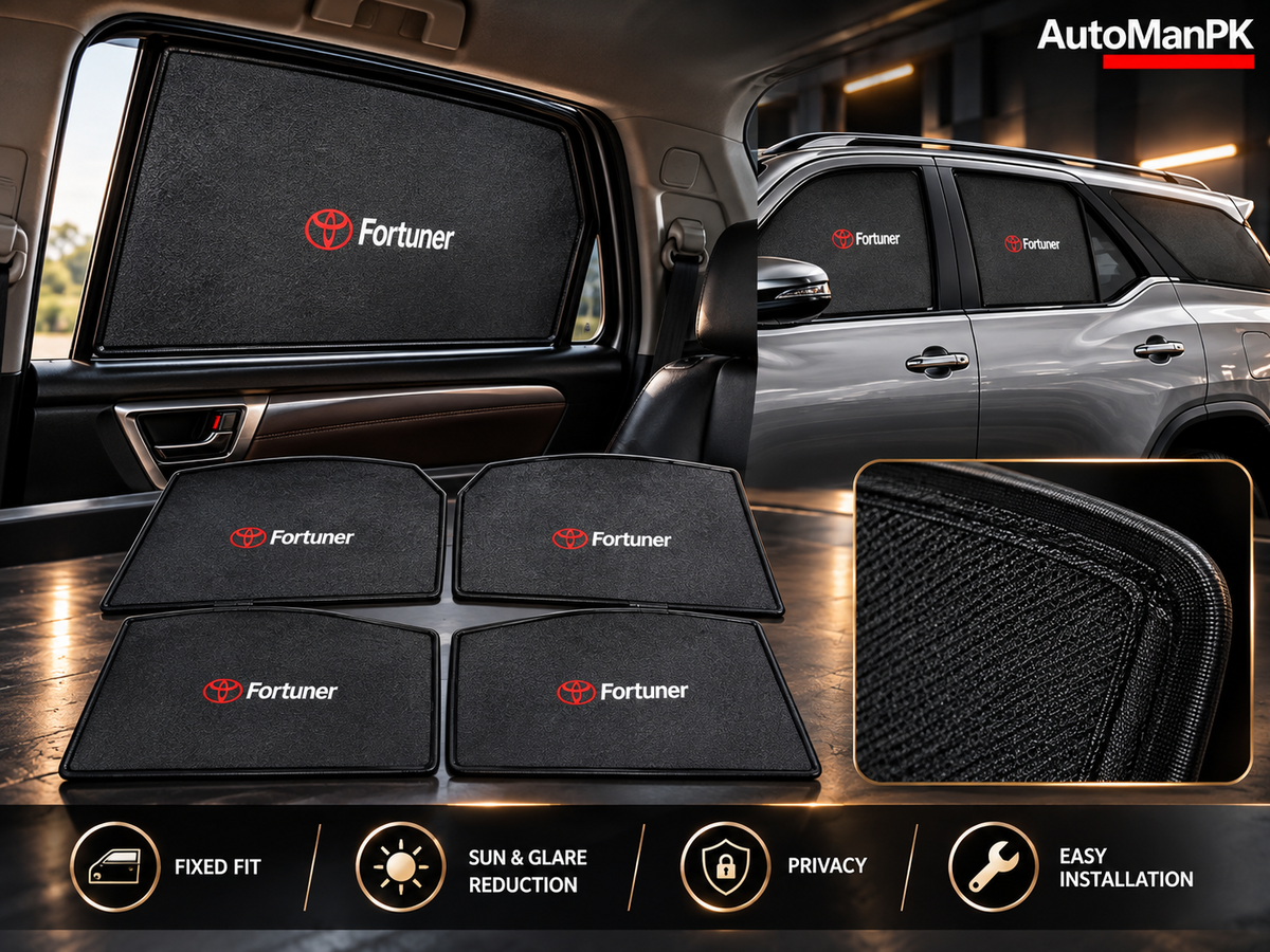 Toyota Fortuner fixed window sun shades features fixed fit privacy sun glare reduction AutoManPK