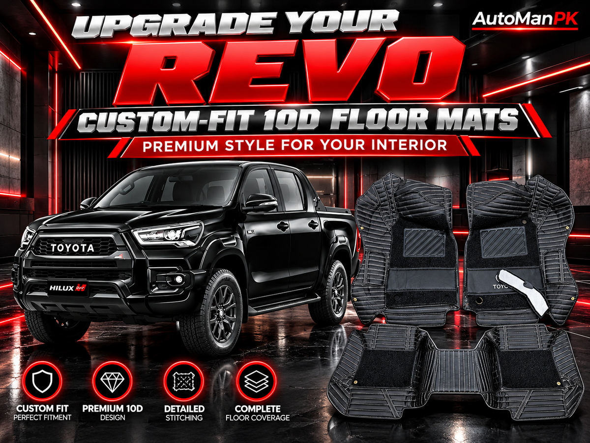 Toyota Hilux Revo custom-fit 10D floor mats black premium design AutoManPK