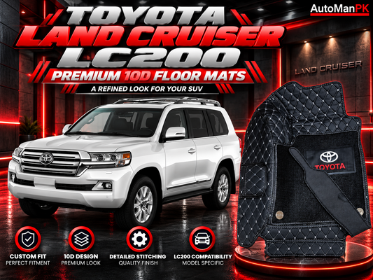 Toyota Land Cruiser LC200 black custom-fit 10D floor mats with diamond-quilted finish product showcase