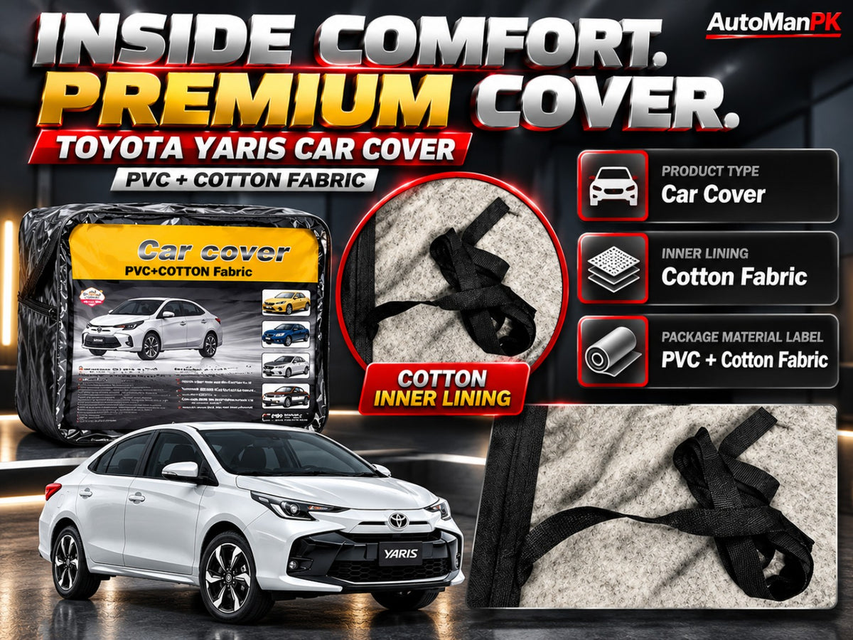 Close-up of the cotton fabric inner lining of the Toyota Yaris car cover
