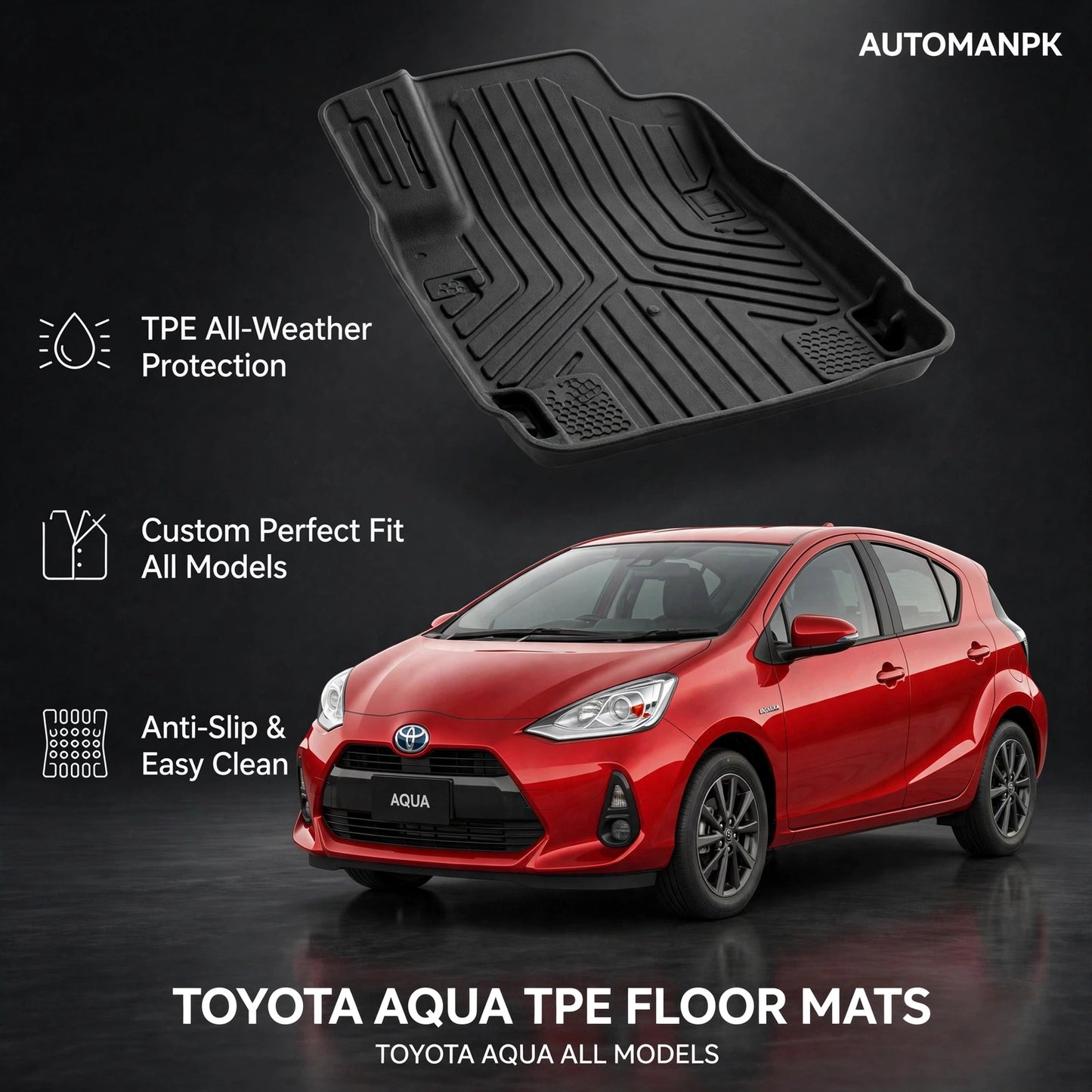 Toyota Aqua TPE Floor Mats 2012-2014 – Custom Fit (3Pcs Set)