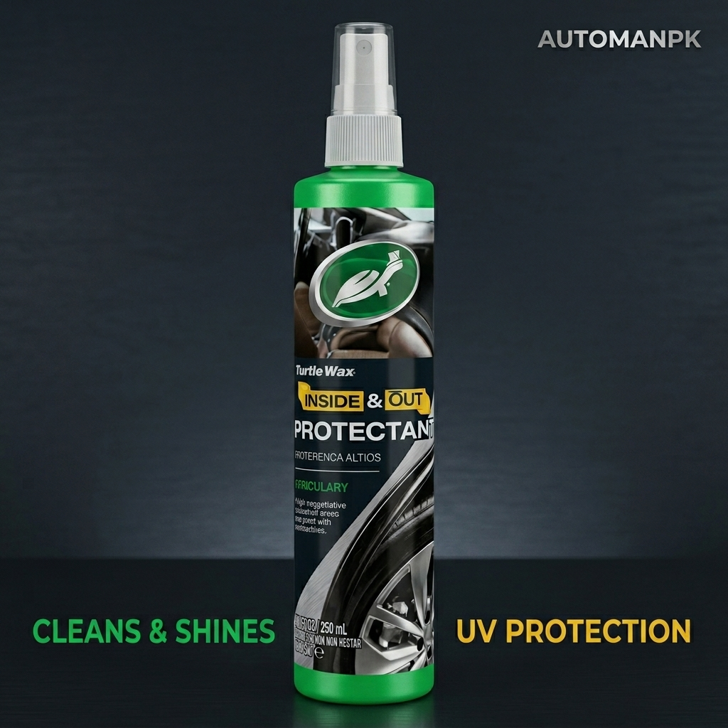 Bottle of Turtle Wax Inside & Out Protectant on a dark background