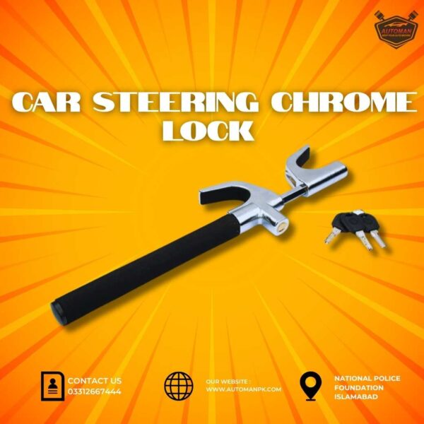 Car Steering Chrome Lock – Heavy Duty Anti-Theft Lock for Steering Wheel | AutoManPK
