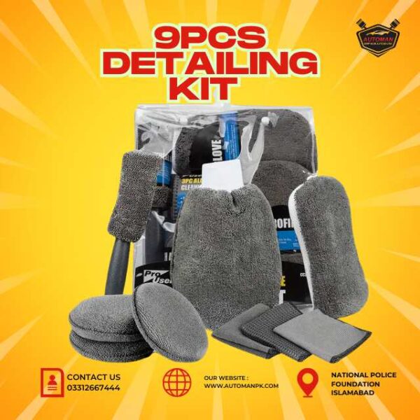 9PCS Car Detailing Kit with Microfiber Cloths, Applicator Pads, Wash Mitt, and Wheel Brush – AutoManPK