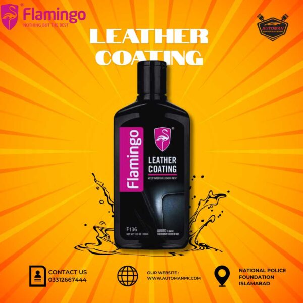 Flamingo Leather Coating 300ML bottle for car interior care – available at AutoManPK