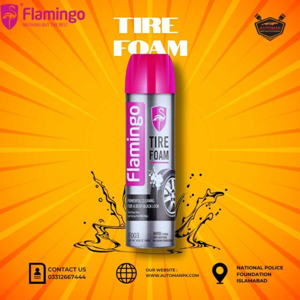 Flamingo Tire Foam 650ml can for tire cleaning and shining – Buy online from AutoManPK