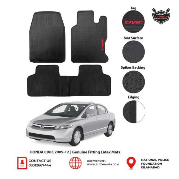 Black Latex Rubber Floor Mats for Honda Civic 2006-2009 – AutoManPK