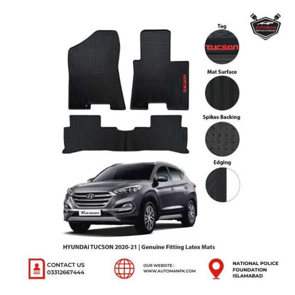 Hyundai Tucson New Latex Rubber Floor Mats in Black – Heavy Duty Waterproof Car Mats by AutoManPK