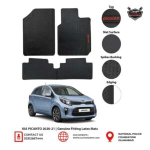 Black Latex Rubber Floor Mats for Kia Picanto – All Weather Protection | AutoManPK