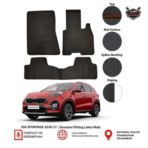 Black Latex Rubber Floor Mats for KIA Sportage – Premium All-Weather Car Mats AutoManPK