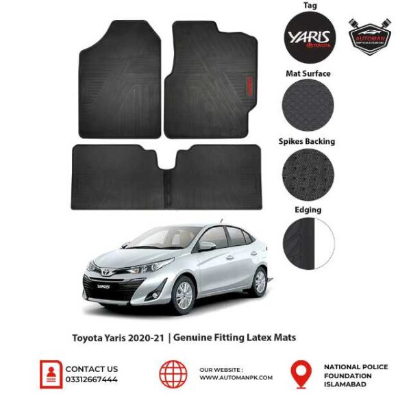 Toyota Yaris Black Latex Rubber Floor Mats - AutoManPK